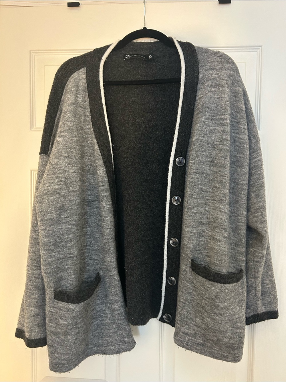 New York & Company Grey and Charcoal Knit Cardigan